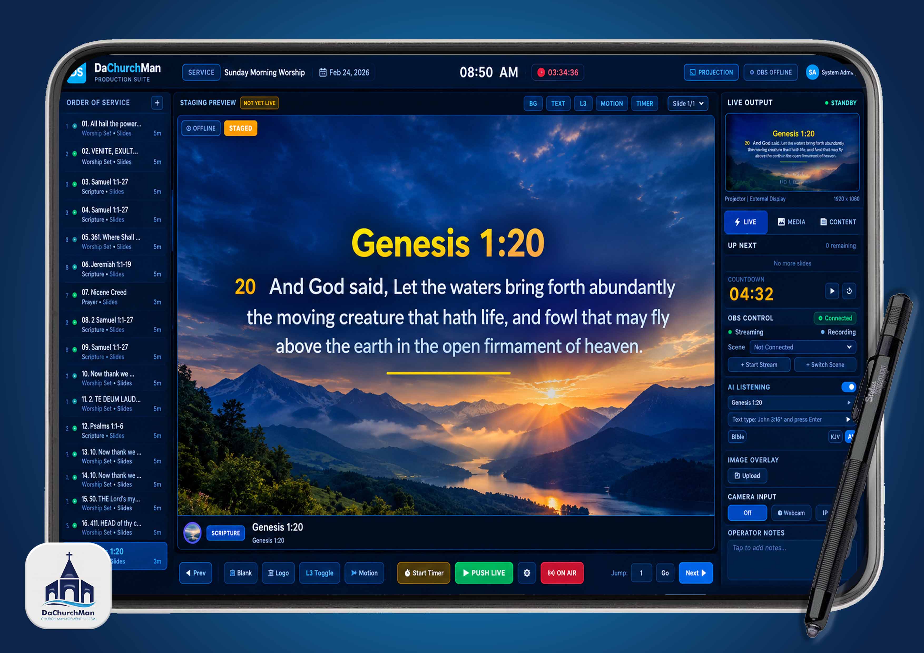 DaChurchMan Worship Console Dashboard