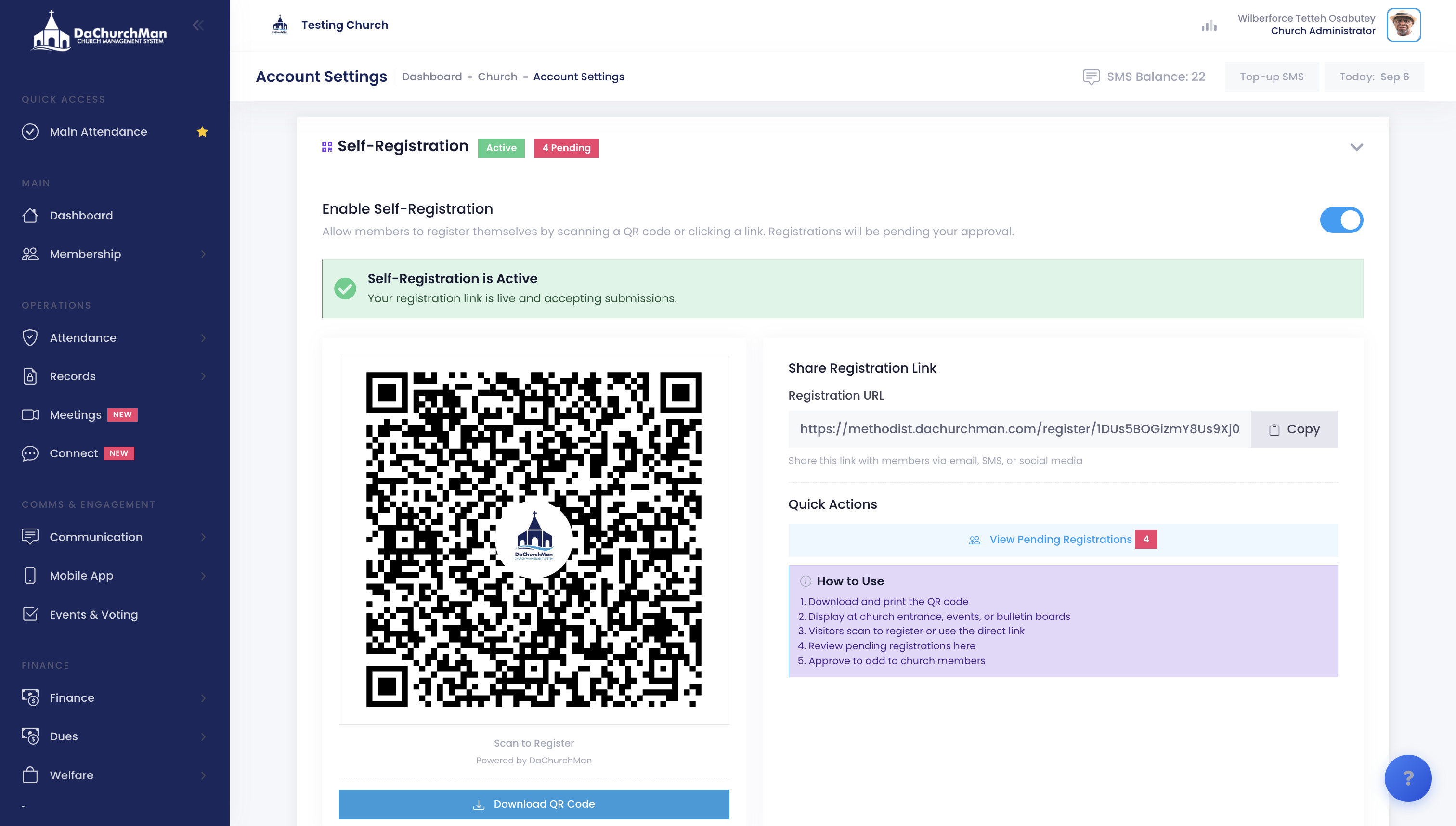 DaChurchMan Self-Registration Portal